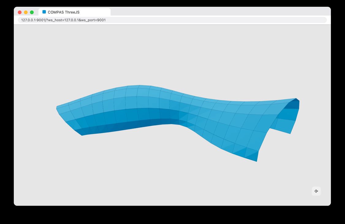 The COMPAS ThreeJS viewer in a browser window, showing a mesh in COMPAS blue